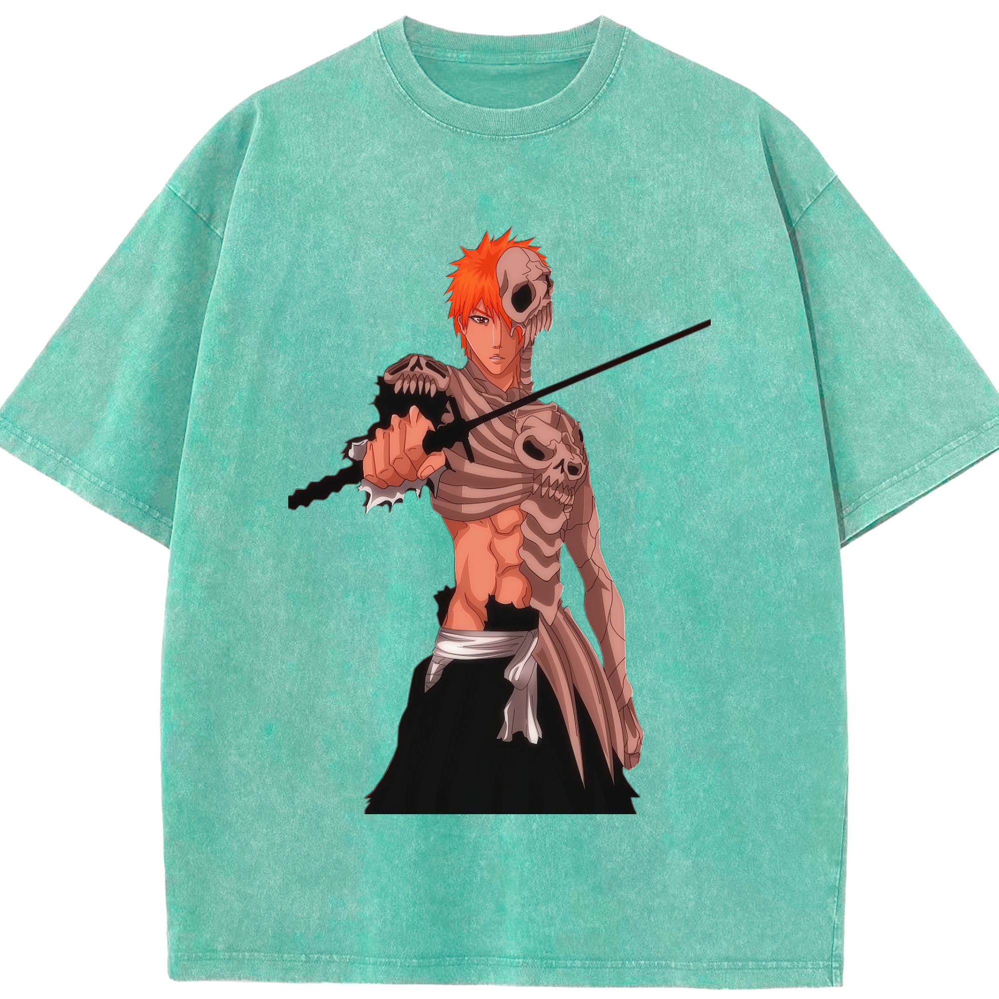 （画像用） ブリーチ 黒崎一護（くろさき いちご）BLEACH Kurosaki Ichigo 綿100% ヴィンテージ風 半袖Tシャツ（フロントプリント）